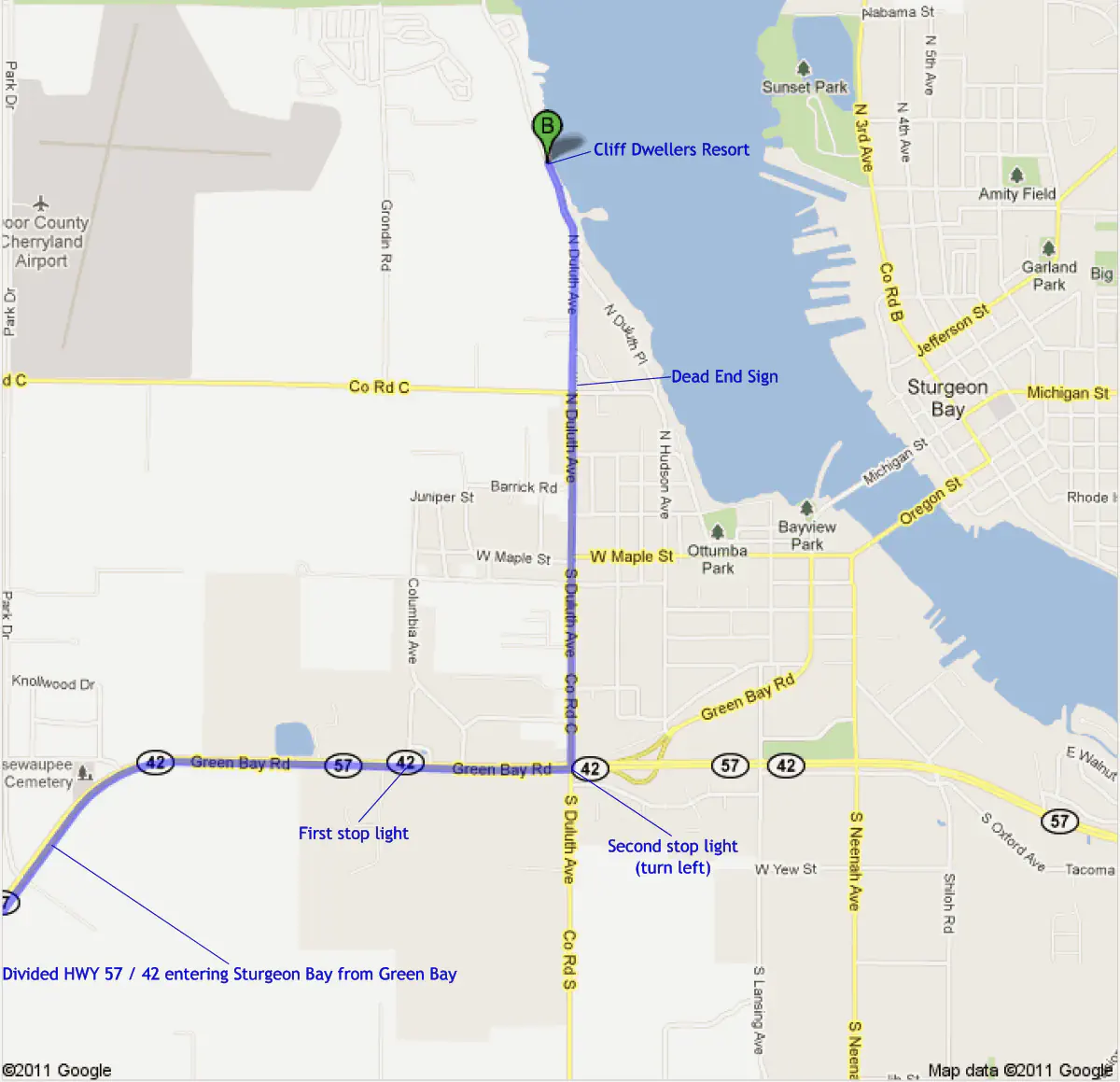 Google map of Cliff Dwellers Resort